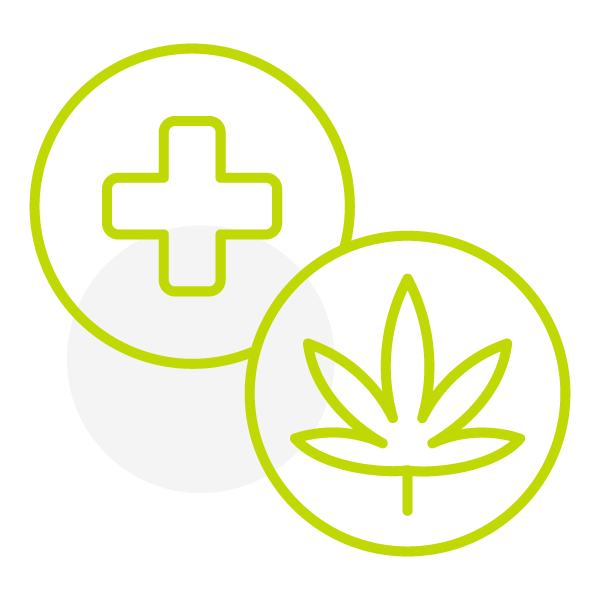 Two outlined circles overlap; one holds a medical cross, the other a cannabis leaf—perfect for a mobile smoke shop in Winter Haven, Florida.