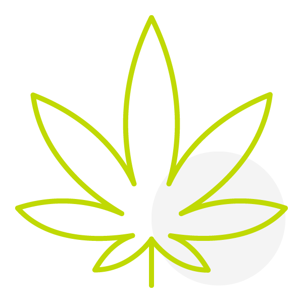 Green outline of a cannabis leaf overlapping a solid white circle, representing a Winter Haven mobile smoke shop, on a transparent background.