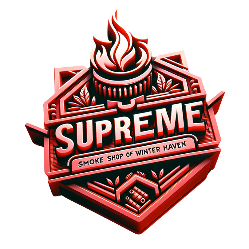 A red and white 3D logo reads "SUPREME" with "Smoke Shop of Winter Haven" beneath a stylized flame and leaf design, highlighting this standout mobile smoke shop in Florida.